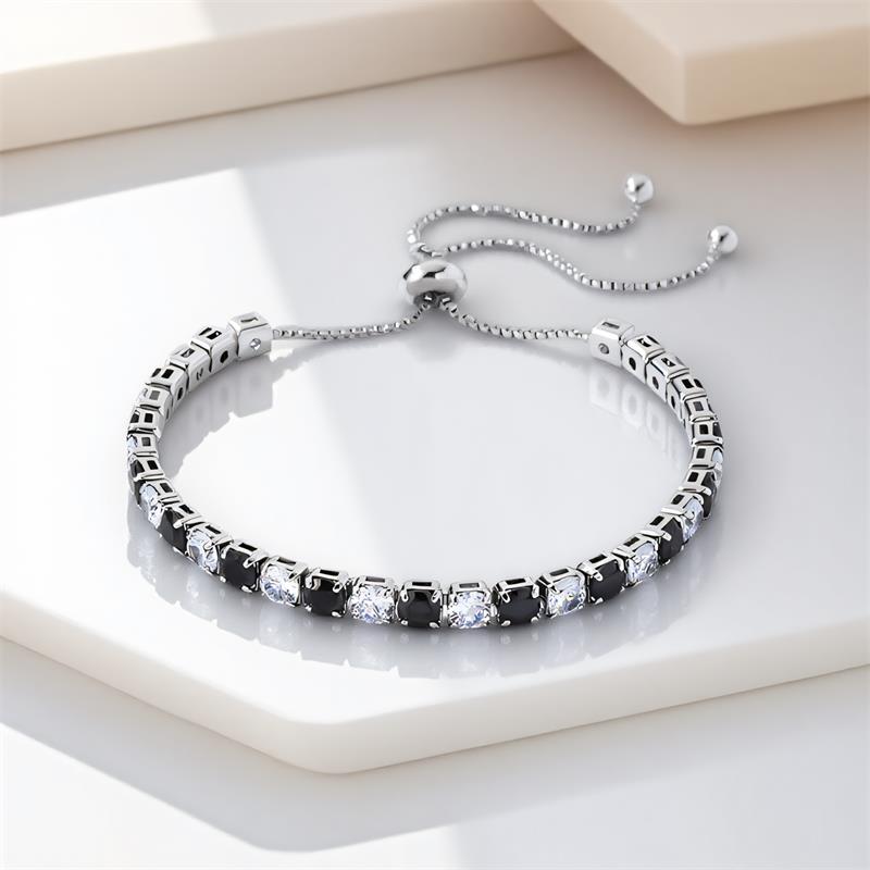 

Multicolor Crystal Rainbow Zircon 4mm Round Stone Tennis Bracelets for Women Fashion Silver Color Chain Bracelet Wedding Jewelry 26CM чорний
