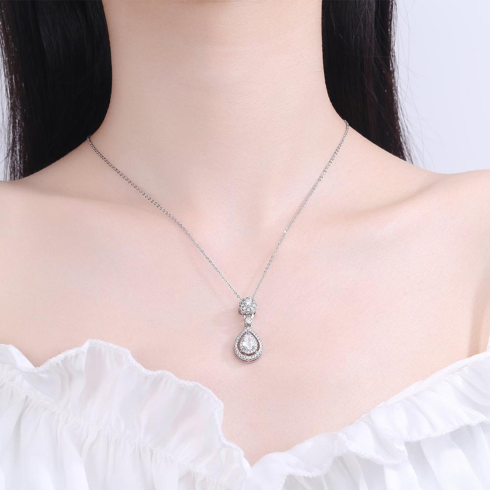 925 Silver Necklace Women Sparkling Zircon Teardrop Pendant Clavicle Chain Jewelry Gift for Birthday Party