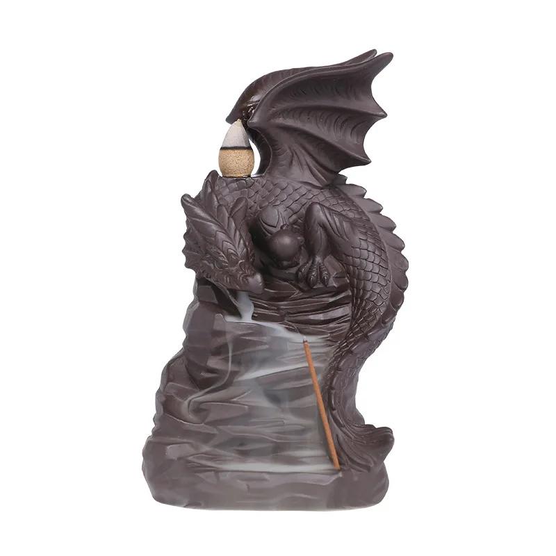 Creative Pterosaur Handicrafts Waterfall Backflow Incense Burner Dragon Stick Holder Purple Clay Censer
