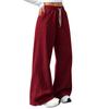 Women Drawstring High Waist Fleece Wide Leg Sweatpants Thick Warm Casual Loose Trousers With Pockets