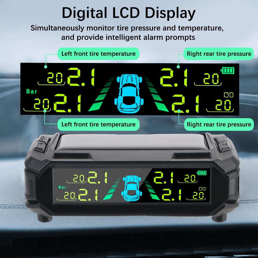 Car Tire Pressure Monitoring System Digital LCD Display Auto Security Alarm Systems USB / Solar TPMS Tyre Temperature Monitor