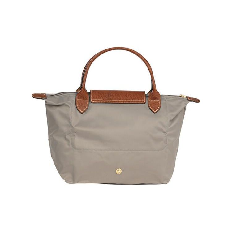 Longchamp Le Pliage 23 Short Handle Zipper Snap Canvas With Leather Trim Tote Bag Small Women handbags Dove-Gray 1621089P55