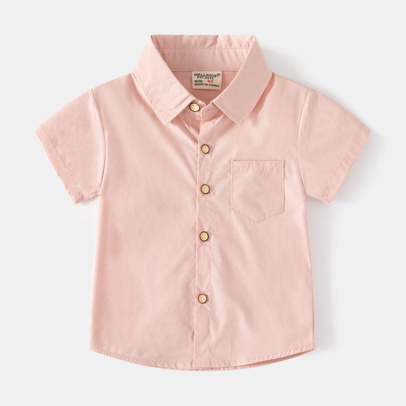 And Cool Boys' Short-Sleeved Shirts with Lapels, Kidsren's Shirts, Korean Style Summer Solid Color Cotton Tops for Small and Medium-Sized Kidsren