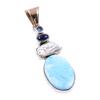 Natural Republic Larimar,Biwa Pearl Gemstone 925 Solid Silver Pendant 2.25" H7b58