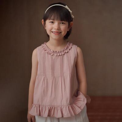 Hacikis Girls' Summer Sweet Pink Ruffled Cotton Vest Top