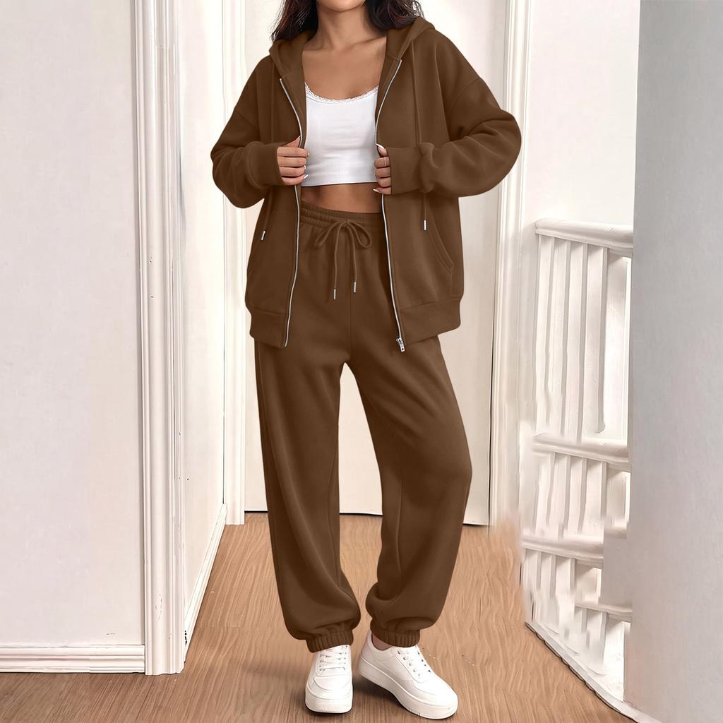 Women's Casual Sweatshirt Jacket and Jogger 2 Piece Set for Fall Winter Wear