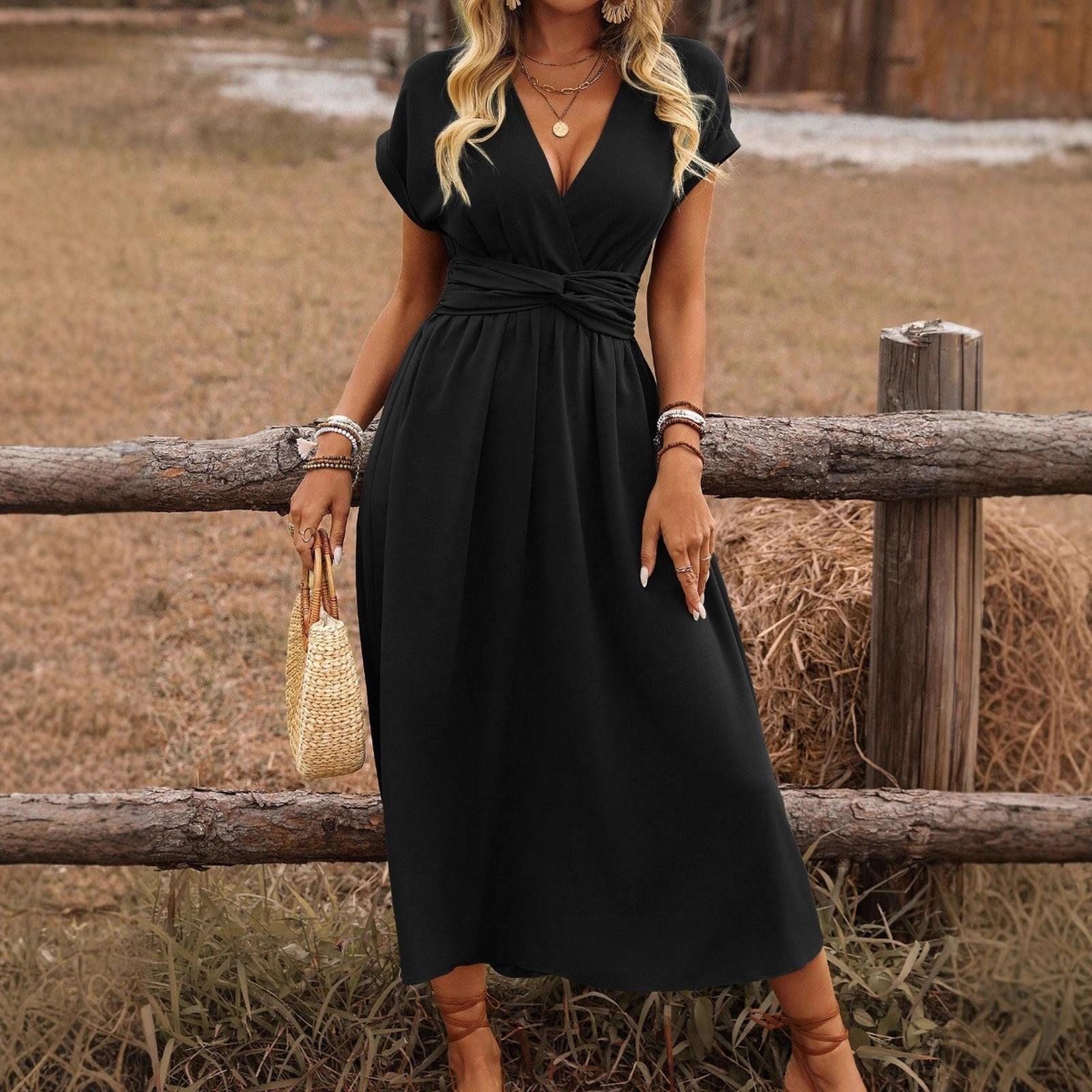 

Женское повседневное модное платье с V-образным вырезом и длинными рукавами в стиле ретро с рождественским принтом L чёрный