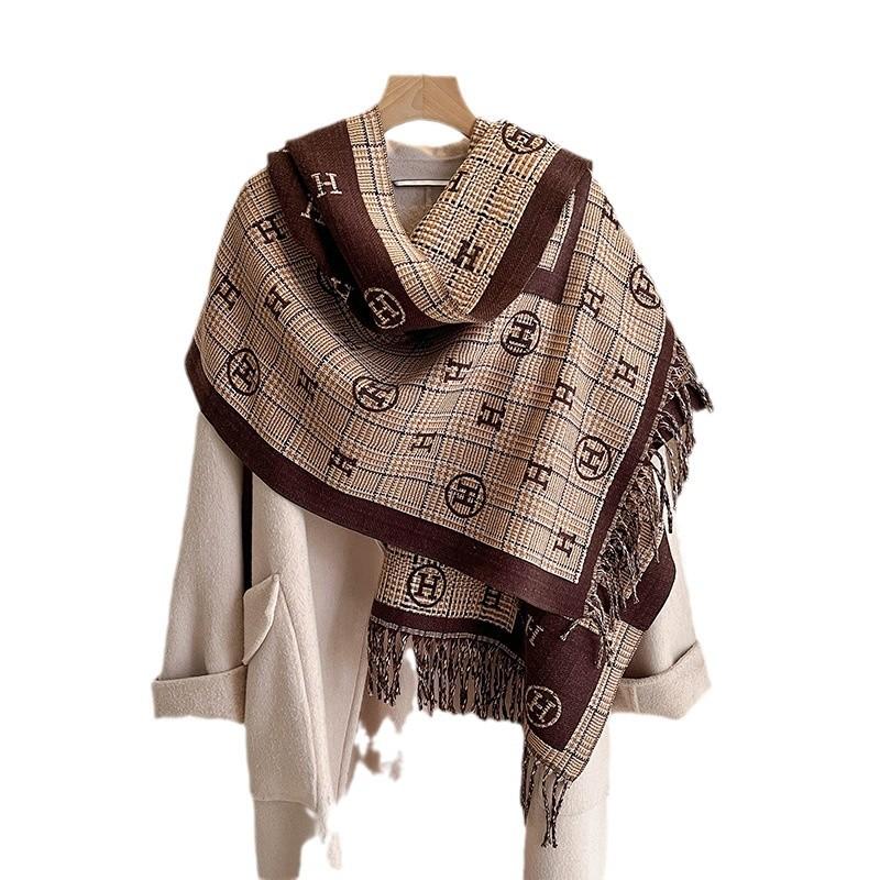 New letter fringed scarf men's and women's high-end scarf fashionable thickened versatile shawl