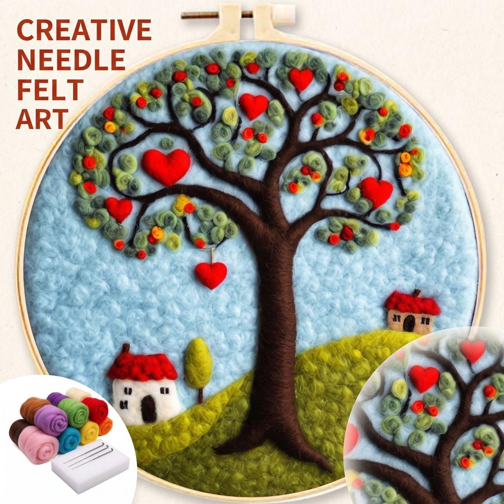 Needle Felting Kit for Beginners with Embroidery, Wool Painting Supplies for DIY Crafts and Home Decor