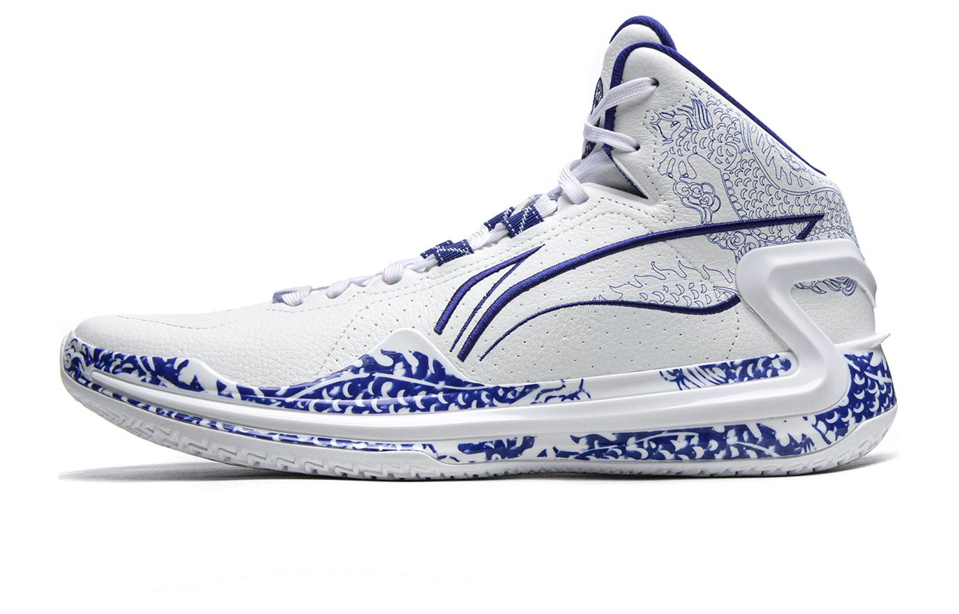Li Ning Liren 4 Циановый Район Удобная Амортизация, Износостойкие Средние Баскетбольные Кроссовки Мужские Белый Синий ABAT141-1 41