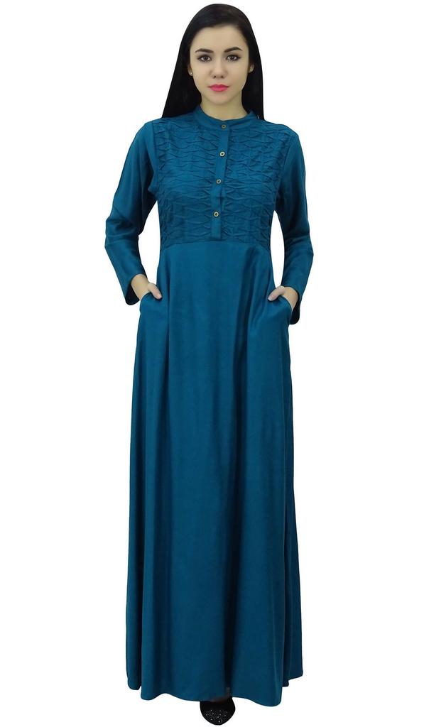 Bimba Women's Mandarin Collar Plain Jilbab Dress With Pockets Full Sleeve
