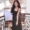 French elegance celebrity temperament square neck dress niche waist thin suspender skirt summer