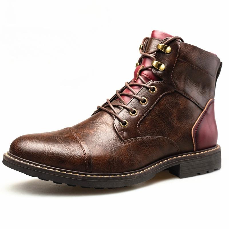 Retro Men's Ankle Boots Casual High-top Boots High Quality Business Leather Boots for Men Motorcycle Bootie Botas Hombre