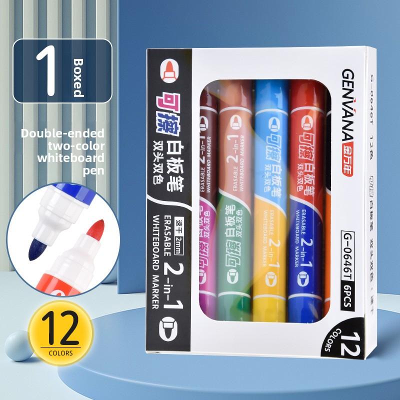 

Dual-head dual-color erasable large-capacity whiteboard markers colorful easy to write and erase water-based drawing