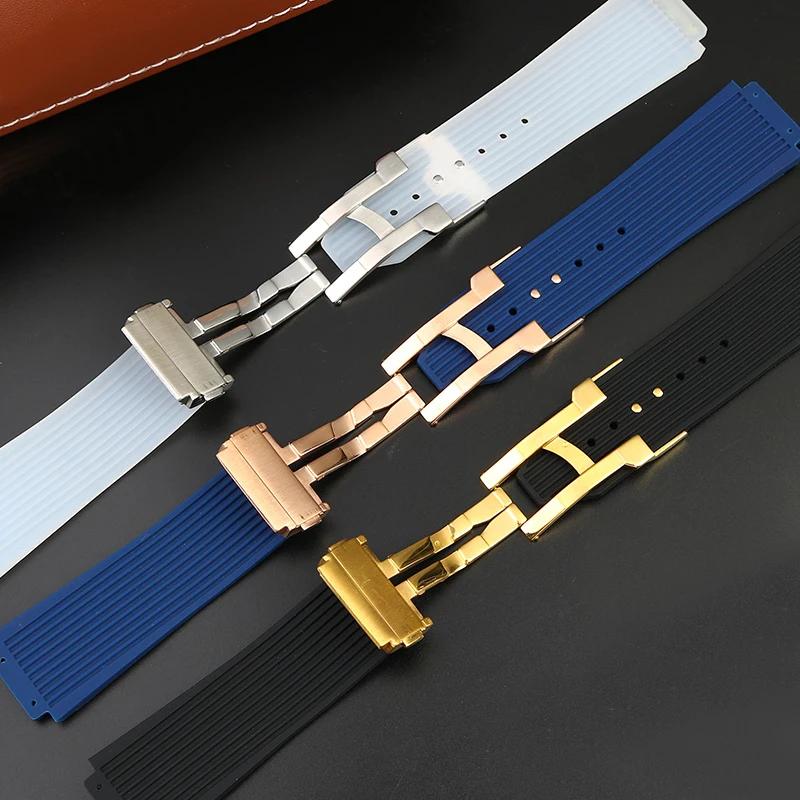 For Hublot Watch Men's Strap Yubo Big Bang Fusion Silicone Convex Interface Soft Waterproof Black Blue Strap 26-19mm Accessories