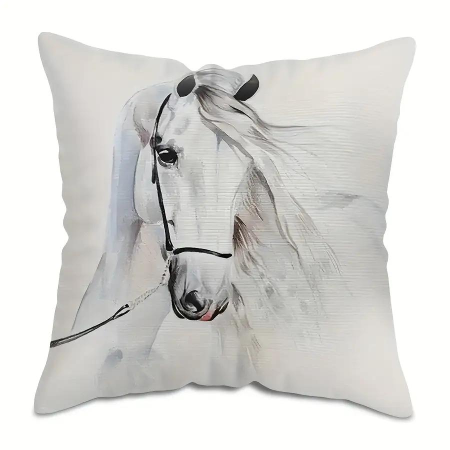 Decorative Horse Portrait Pillowcase Cushion Cover Realistic Equestrian Art Throw Pillow for Bedroom Living Room Home Decor Pet