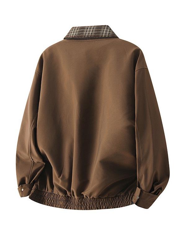 Men's American Plaid Patchwork Two-Piece Jacket, British-Style Spring/Autumn Flight Collar Coat