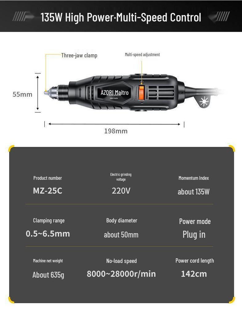 High-Power Handheld Electric Grinder: Wood Carving, Jade Polishing, and Small Drill Tool