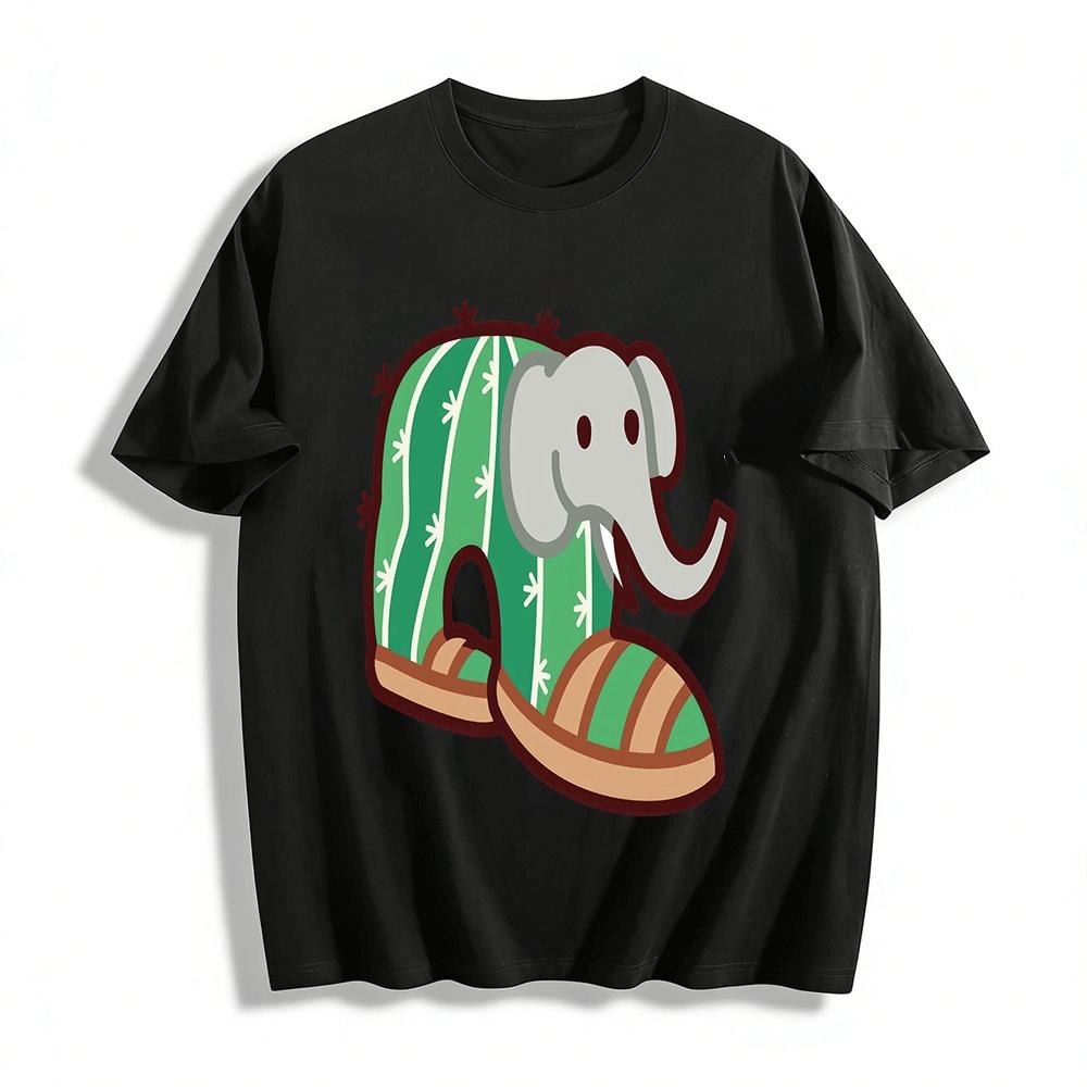 Cactus Elephant Print Casual Funny Graphic Tee Shirt Pure cotton T-shirt XXS