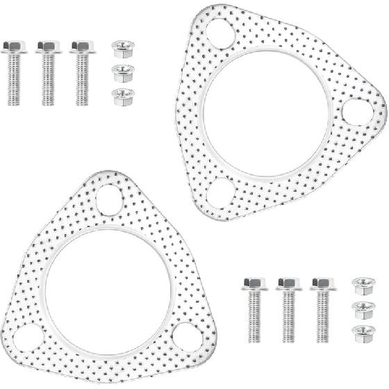 2PCS Exhaust Flange Gasket With 6PCS Exhaust Bolts And 6PCS Nut Kit,Graphite Composite Exhaust Gasket For Exhaust Flange Repair,Universal Car