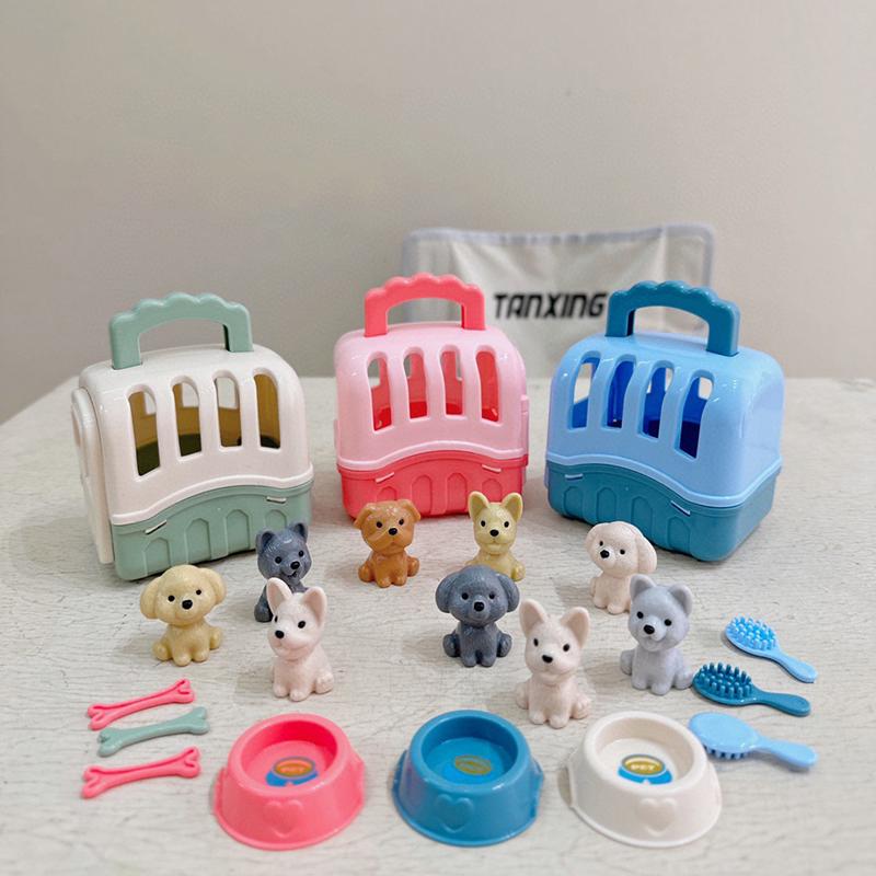 8/11Pcs Christmas Diy Decoration Gifts Cute Dog Pet Basket Family Toys Cat Nest Set Props Scene Playing Toys