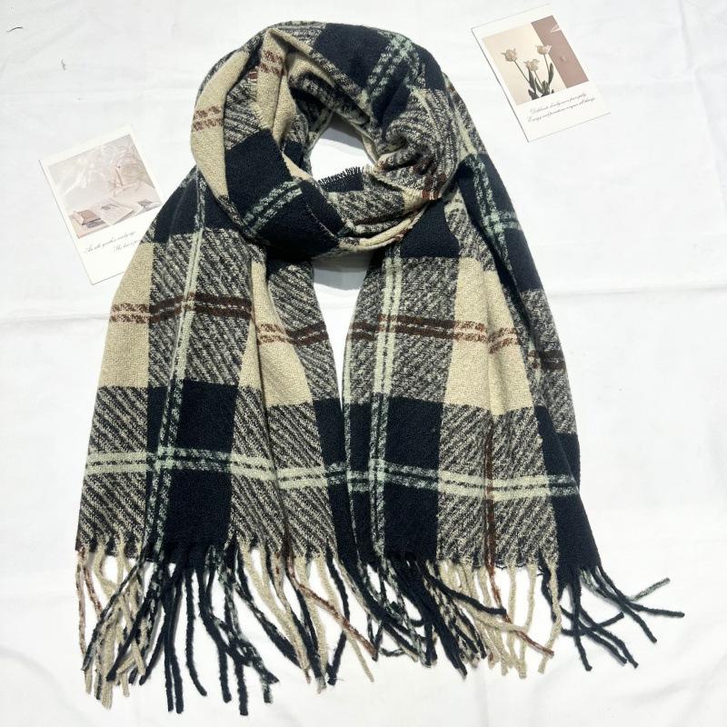 Korean Atmosphere Retro Red Plaid Gift Scarf for Women Winter Imitation Cashmere Long Thick Warm Scarf for Men