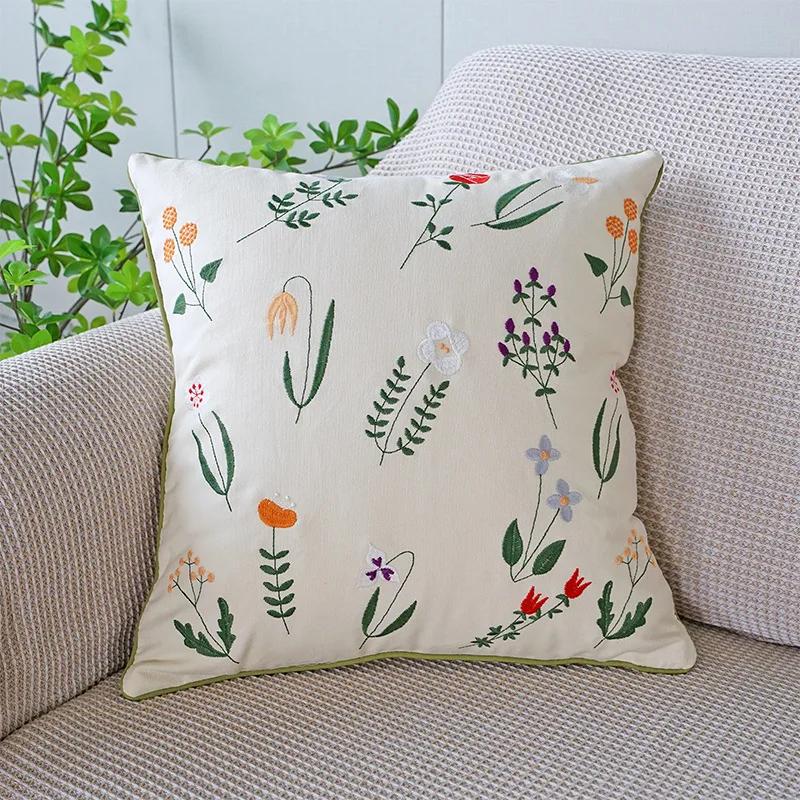 45X45Cm Green Fresh Tulip Throw Pillow Cover Flower Embroideredstamping Waist Cushion Cover Decor Home Decorative Pillowcase
