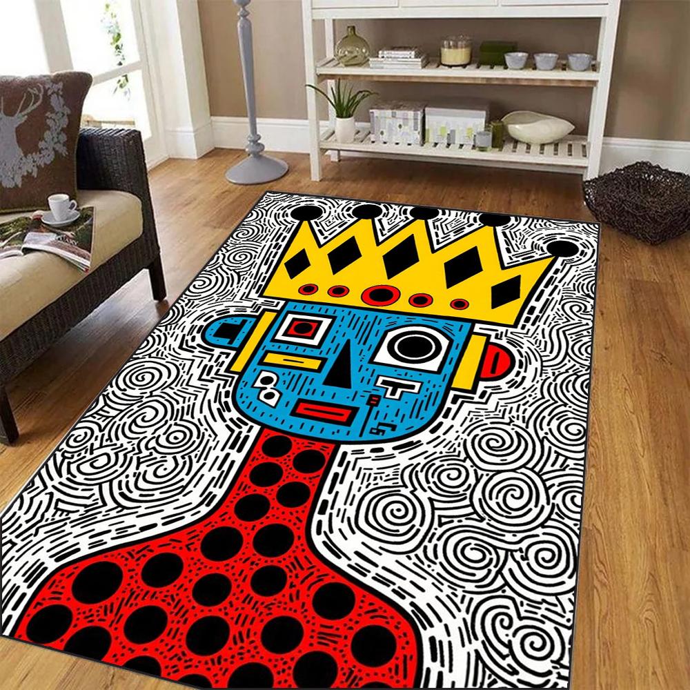 Cartoon Robot Pattern Area Rug Colorful Abstract Design Floor Mat Non-Slip Carpet for Living Room Kids Room Home Decoration