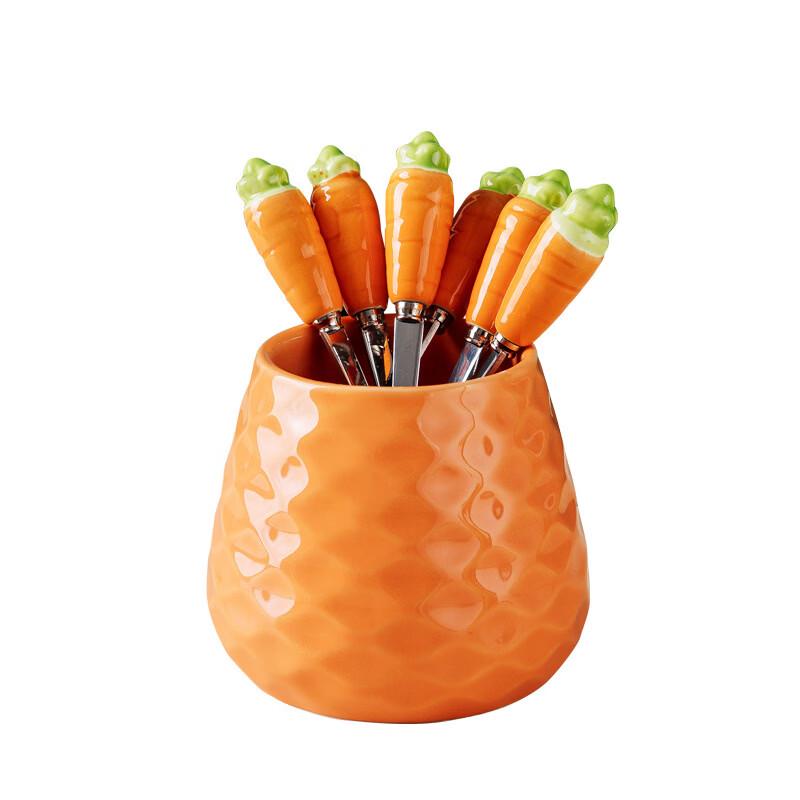 Cute Stainless Steel Fruit Fork Set with Storage Jar