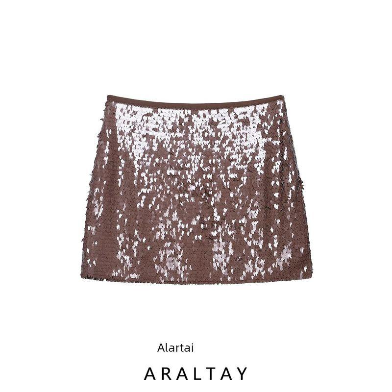 Araltay New Arrival Fashion Style Women's Clothing Fashion All-Match Minimalist Sequin Skirt Sequin Mini Skirt 3920104
