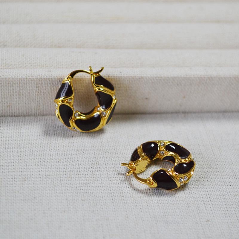 

Французские ретро серьги из позолоченной латуни с лавовой текстурой и бургундской красной эмалью для женщин бордовый/красный