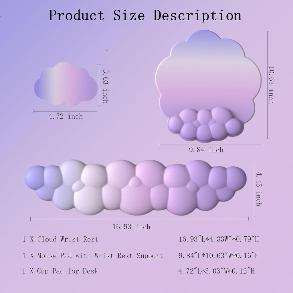 Cloud Keyboard Wrist Rest Purple Mouse Pad with Wrist Rest for Computer Keyboard and Mouse Pad Set Memory Foam PU Base Cute Ergonomic Wrist Pad