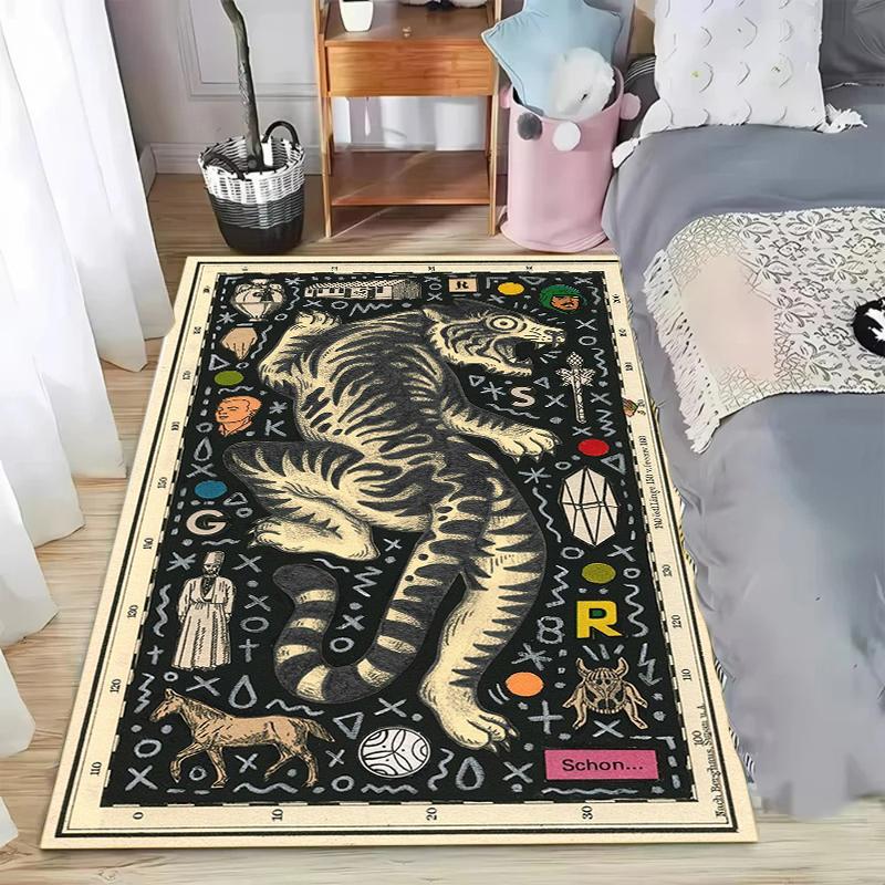 Tiger Print Carpet Japanese Anime Style Pattern Rug for Living Room Bedroom Soft Floor Mat Bold Art Home Decor