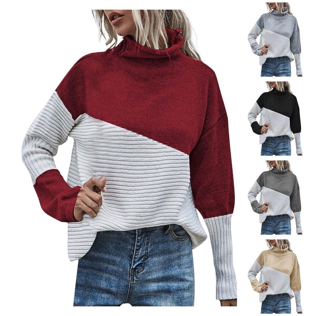 Women's Fashion Leisure Temperament  Winter  Collision Pullover Long Sleeve Sweater