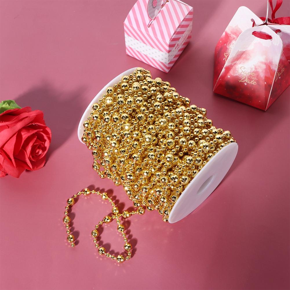 ZK50 20m Artificial Faux Pearl Bead String for Christmas Tree Wedding Curtain DIY Decoration Gold