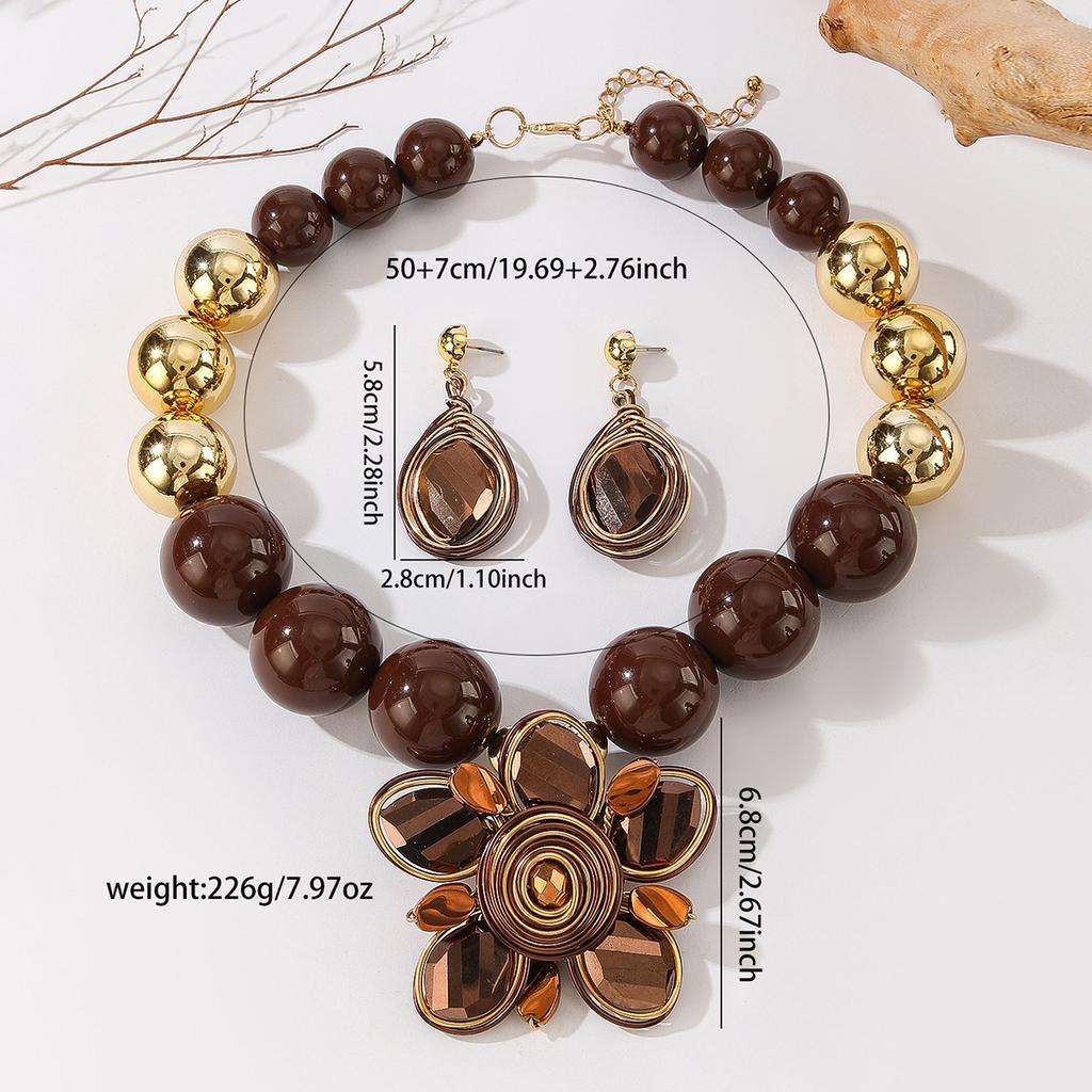 Ethnic Statement Acrylc Beaded Flowers Pendant Necklaces Women Boho Retro Maxi Long Jewelry Accessories