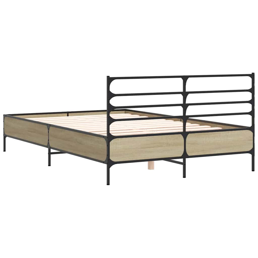 Bed Frame Sonoma Oak 140x200 cm Particleboard and Metal