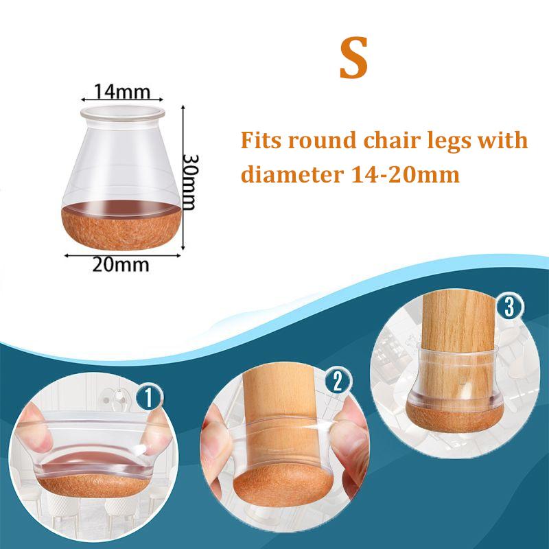 24 Pcs Chair Leg Floor Protectors for Hardwood Floors Silicone Covers Felt Pads Furniture Leg Caps Anti-Scratch Reduce Noise Fit 14-40mm