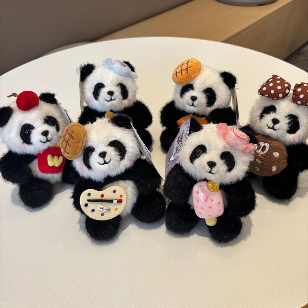 Chengdu Cartoon Cute Flower Panda Strawberry Persimmon Backpack Plush Panda Pendant Little Panda Doll
