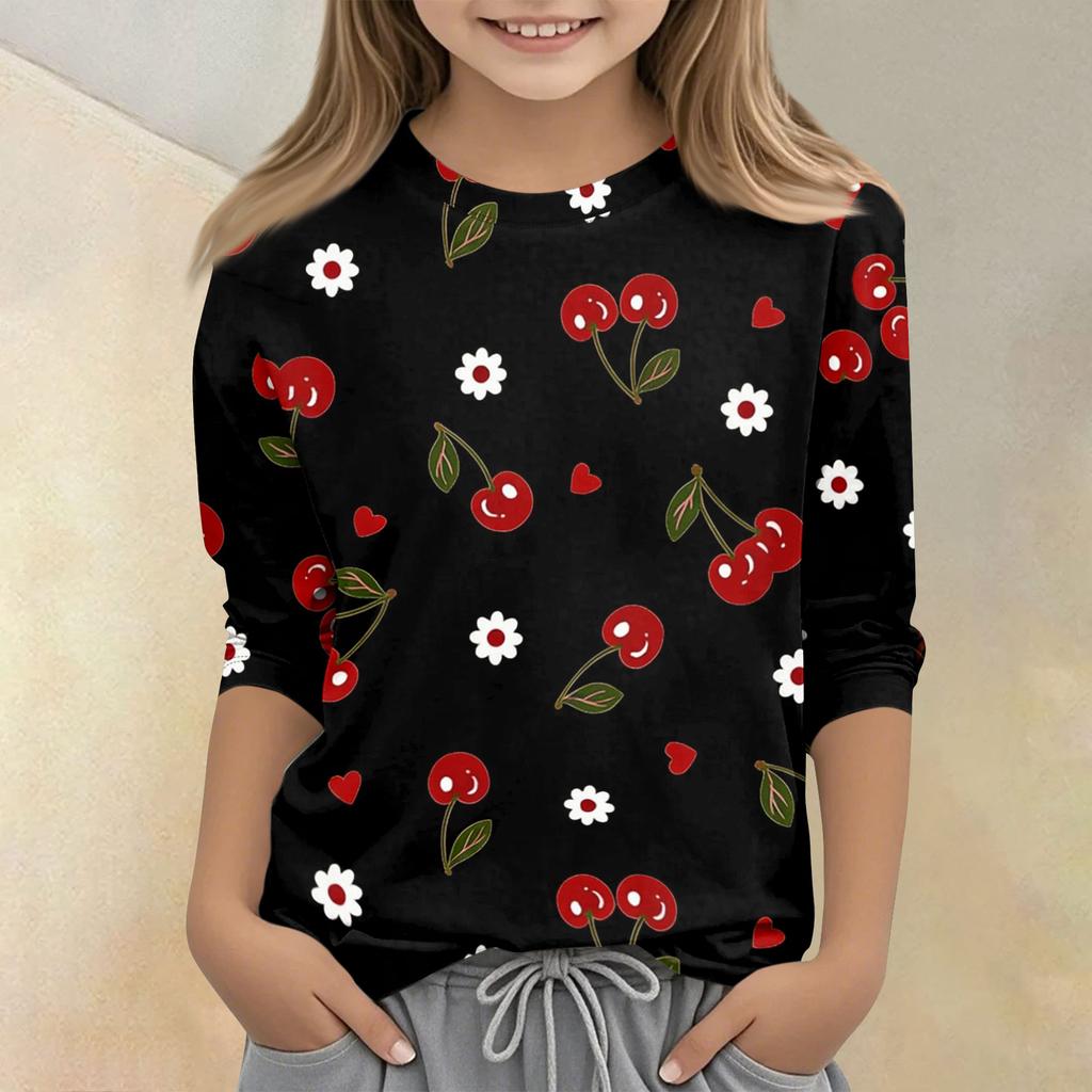 Children's Printed Round Neck Seven Quarter Sleeve Casual T-shirt