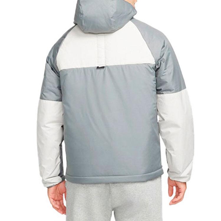 Nike Puffer Jackets Men's Gray Hooded Moderate Patchwork Puffer Jacket DD6858-084