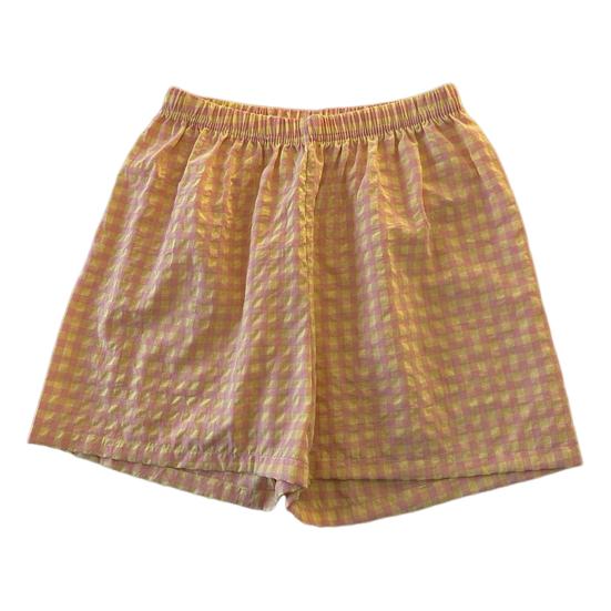 

Летние шорты-лежаки с широкой талией и принтом, свободные повседневные шорты, клетчатые эластичные шорты для сна высокой посадки оранжевый