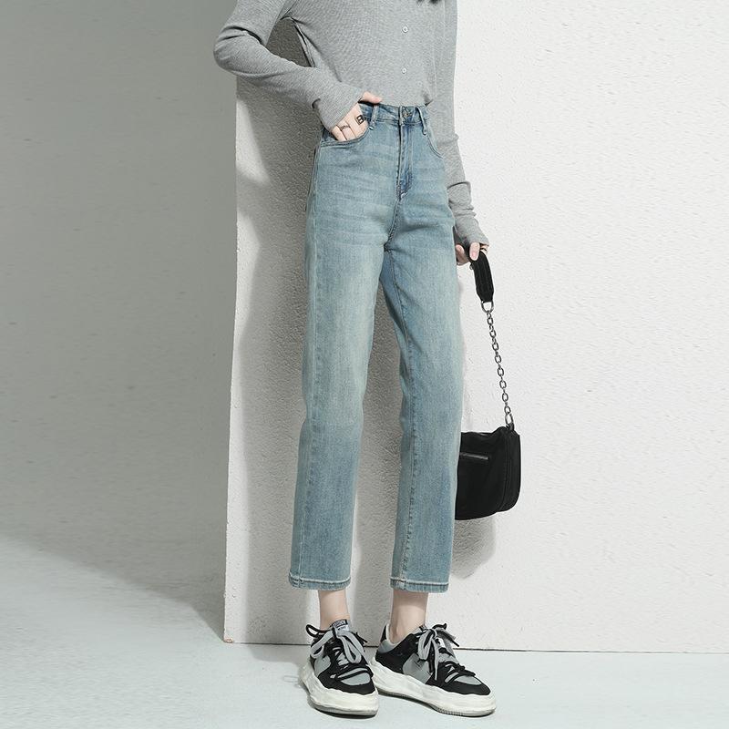 Φθινοπωρινό Γυναικείο Ψηλόμεσο Slim Straight Jeans Plus Size