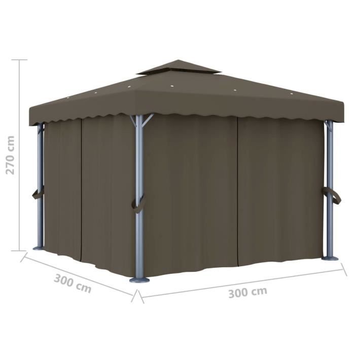 VidaXL Tonnelle avec rideau 3x3 m Taupe Aluminium