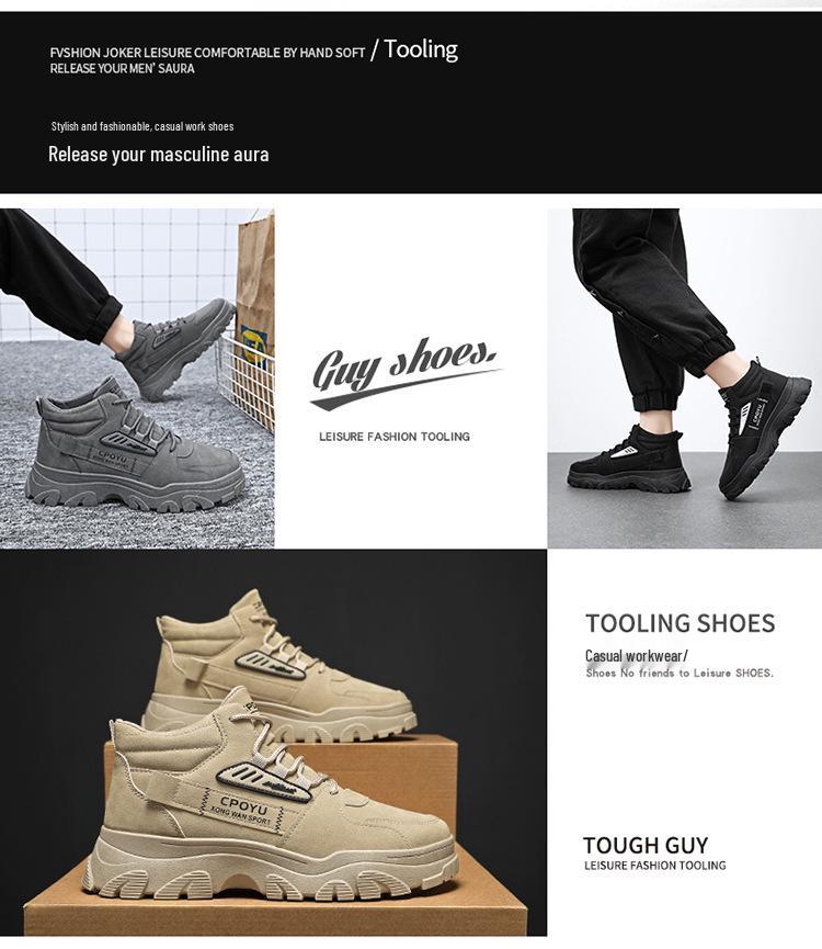 Men's Spring High-Top Breathable Non-Slip Work Shoes - Trendy, Wear-Resistant, All-Match Sports & Leisure Footwear