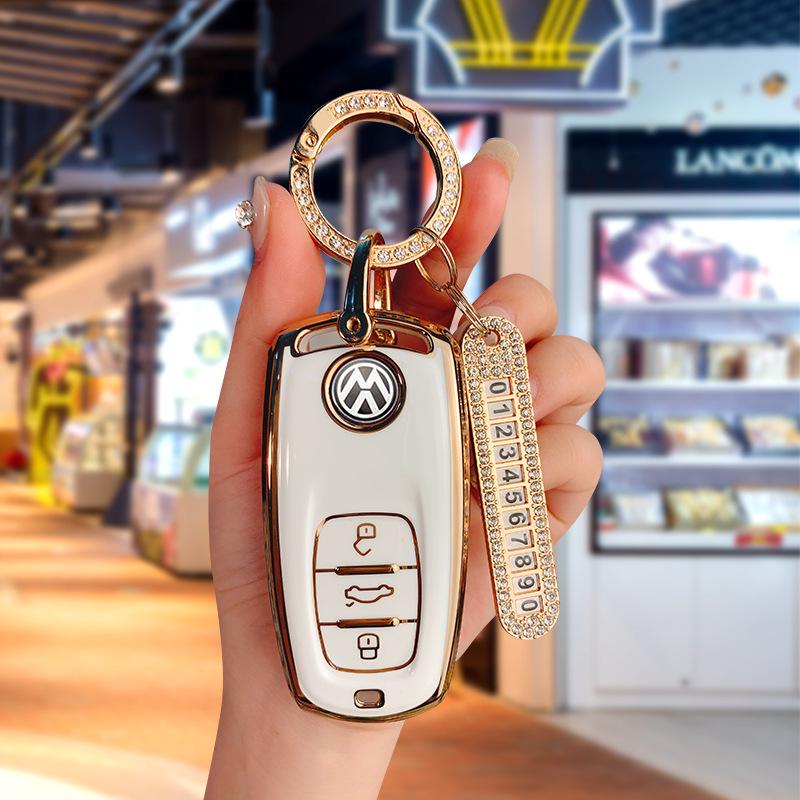 Volkswagen Schlüsselhülle für Tiguan L, Teramont, Golf 7, Sportsvan, Lamando - Galvanisierte TPU-Hülle mit Schnalle