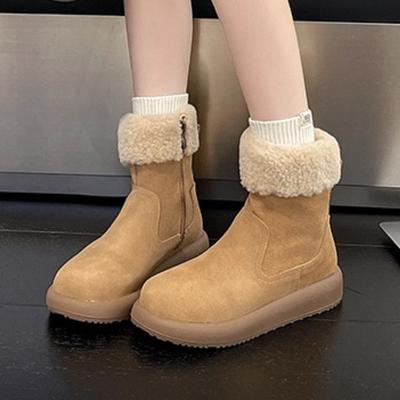 Moda Damskie Płaskie Botki do Kostki Zamszowe Futrzane Buty Casual 2025 Trend Sportowy Nowa Moda Sneakersy Krótkie Pluszowe Śniegowce Zimowe Botas Mujer