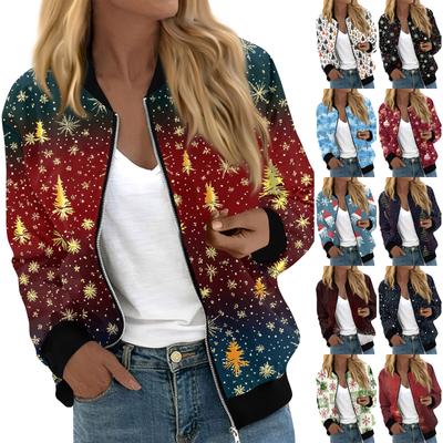 Jackets For Women Long Sleeve  Lightweight Zip Up  Print Outerwear Casual Quilted Jackets Whith Pockets
