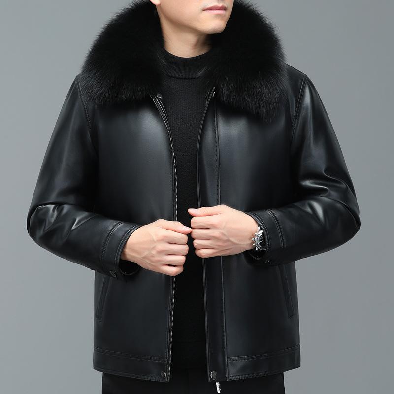 Giacca in pelle da uomo in vera pelle da uomo invernale nuovo collo in pelliccia di volpe fodera rimovibile giacca in pelle di pecora piumino da uomo giacca