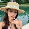 Summer Fresh Forest Lace Flower Sun Hat Women Flat Top Woven Straw Woven Hat Beach Vacation Beach Straw Hat